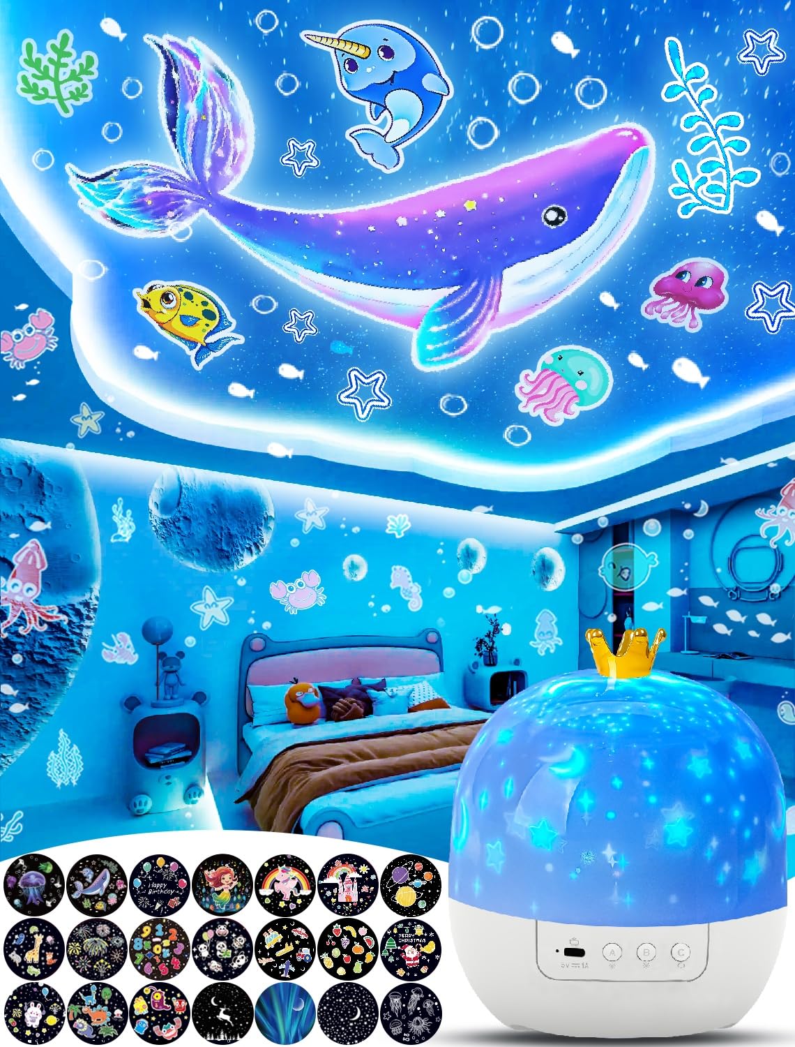 Night Light for Kids + 21 Sets of Films, Night Lights Projector for Kids Bedroom, Ceiling, Galaxy Projector for Baby Girls Boys